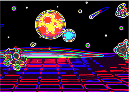 Metal Art Print in Gloss Neon Space Scene