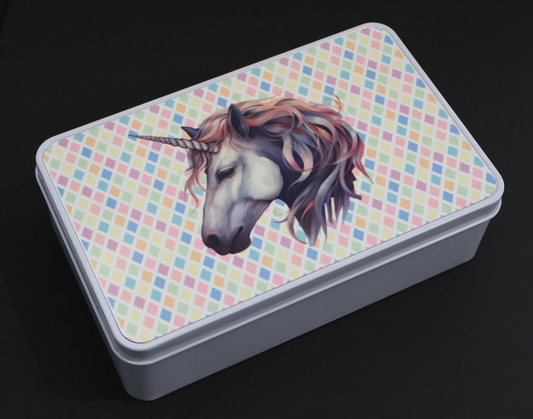 Storage tin with Unicorn on lid