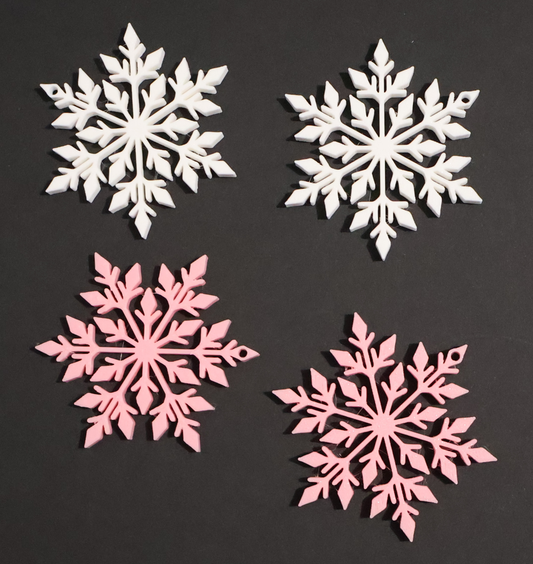 Christmas Ornaments - White and Pink Snowflakes | 3D printed
