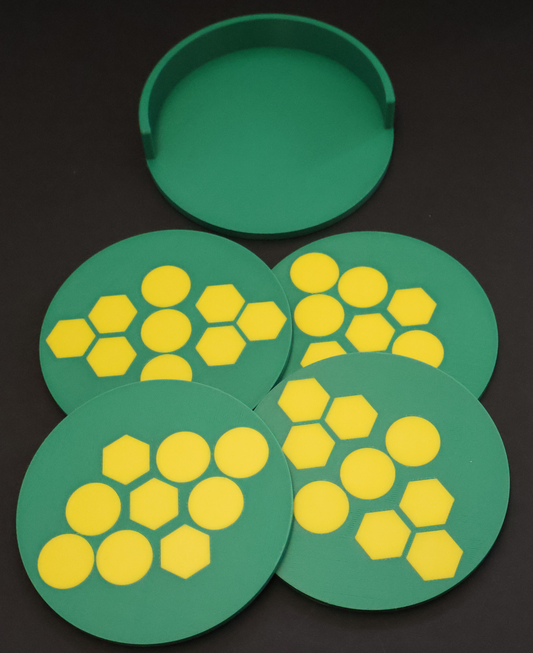 Coasters - Yellow and Green Patterned w/ Holder