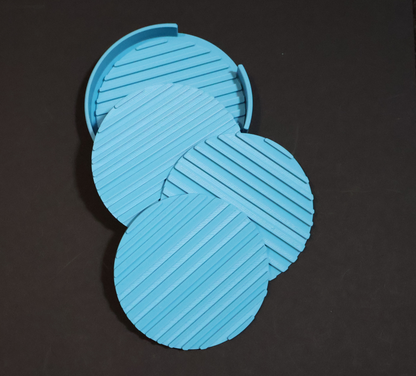 Raised Striped Round Coasters w/ Holder