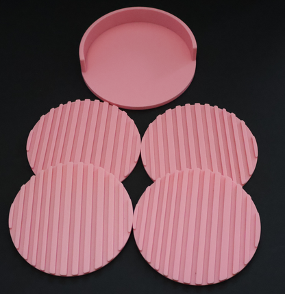 Raised Striped Round Coasters w/ Holder