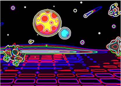 Metal Art Print in Gloss Neon Space Scene
