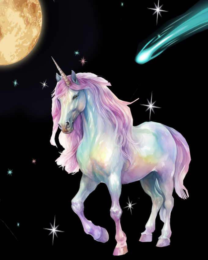 Metal Art Print in Matte Unicorn in Space
