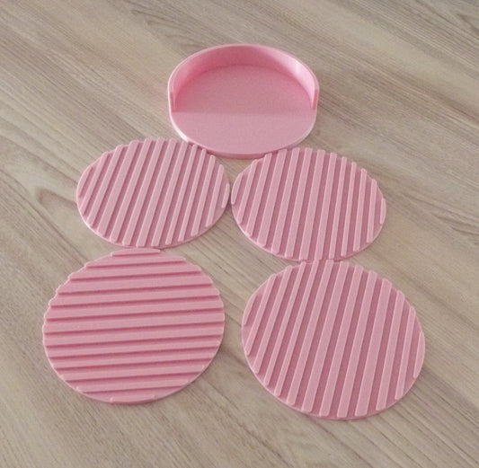 Raised Striped Round Coasters with Holder | 3D Printed