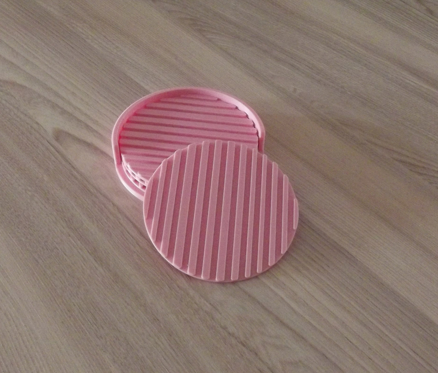 Raised Striped Round Coasters with Holder | 3D Printed