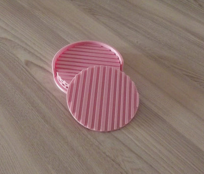 Raised Striped Round Coasters with Holder | 3D Printed