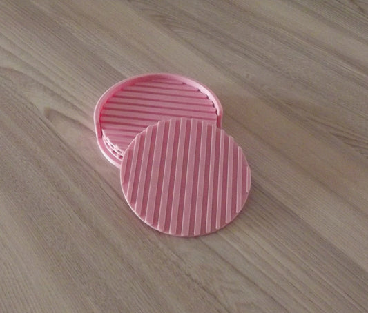 Raised Striped Round Coasters with Holder | 3D Printed