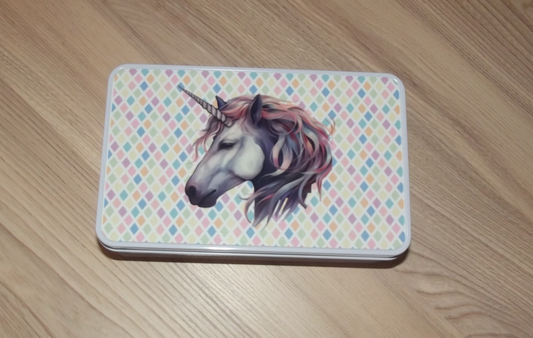 Storage tin with Unicorn on lid