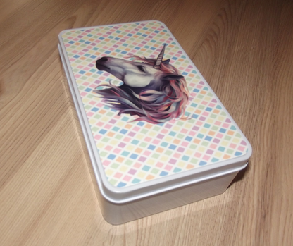 Storage tin with Unicorn on lid